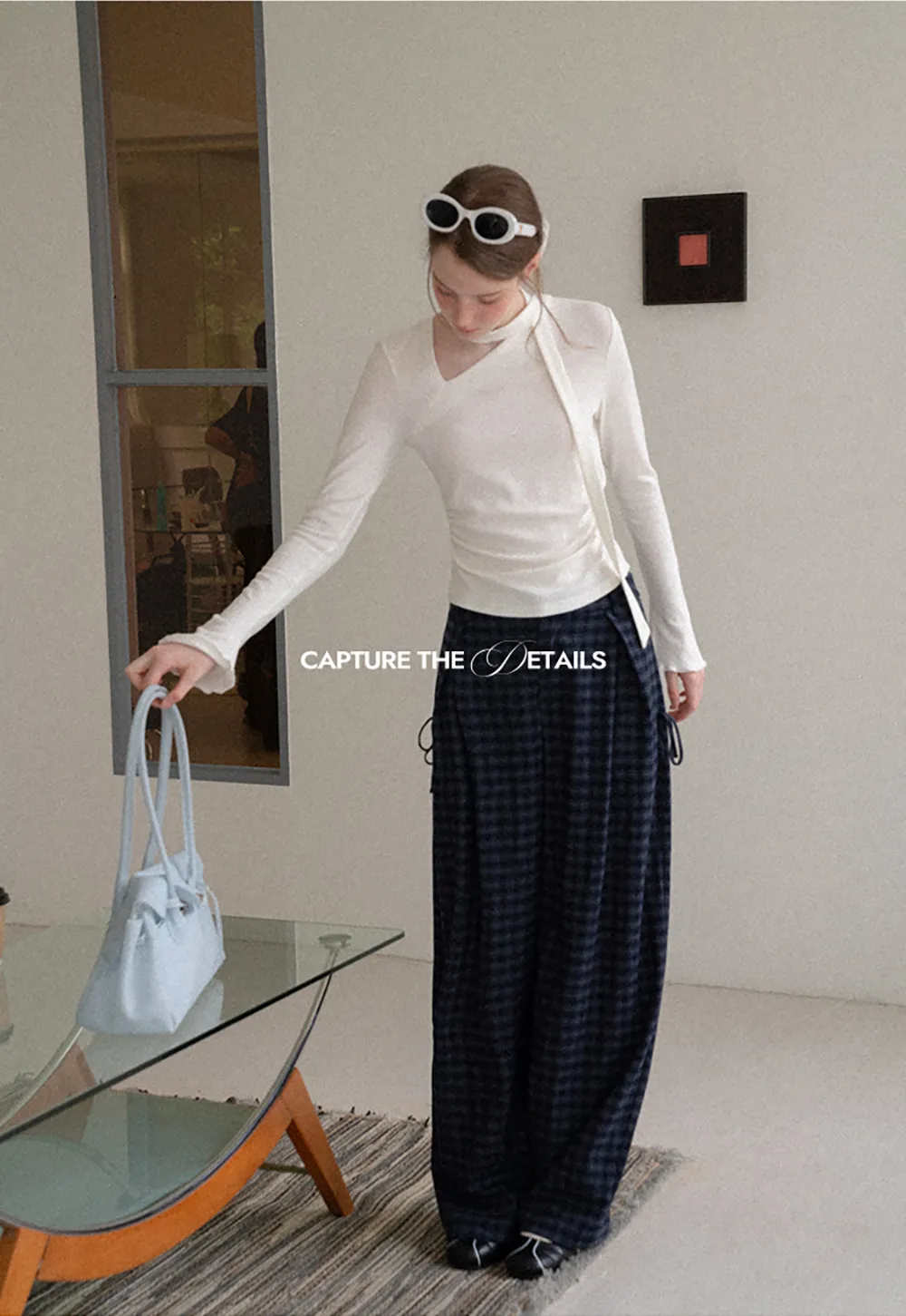Wide Leg Plaid Pleated Casual Pants