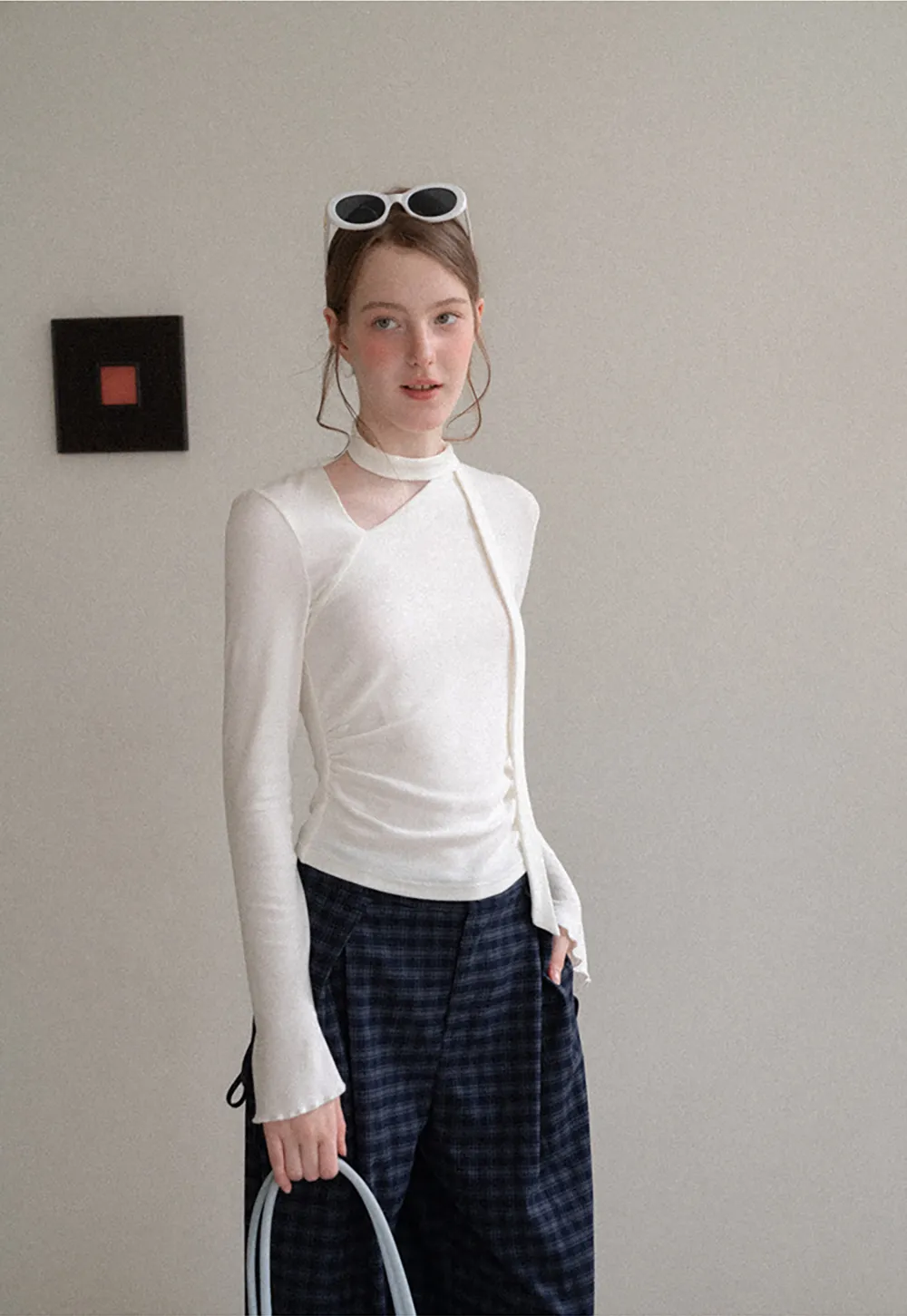 Wide Leg Plaid Pleated Casual Pants