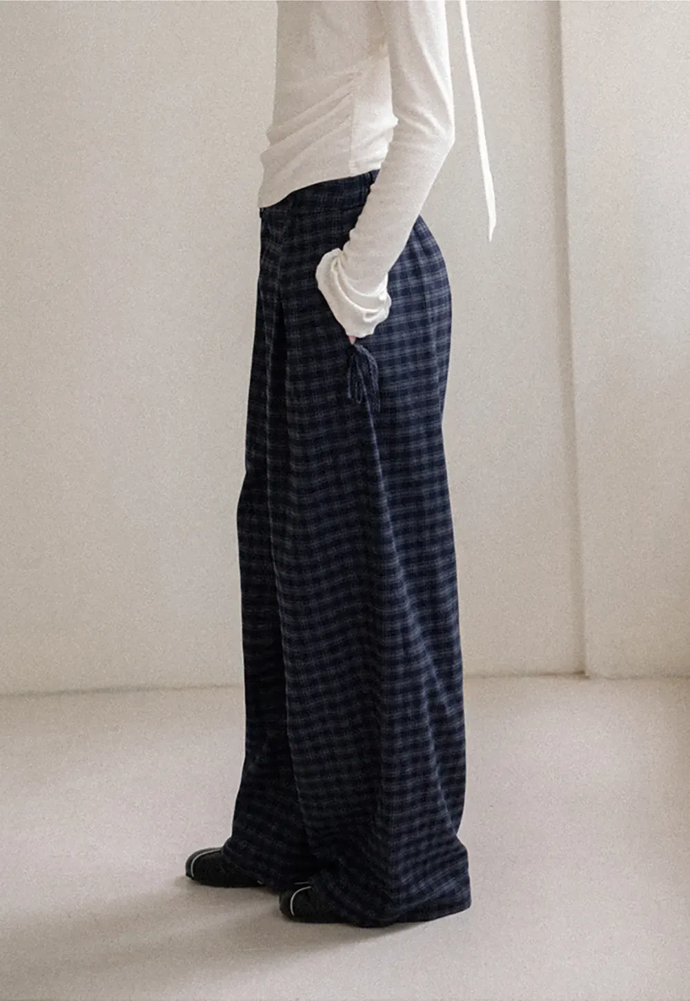 Wide Leg Plaid Pleated Casual Pants