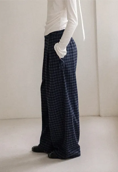 Wide Leg Plaid Pleated Casual Pants