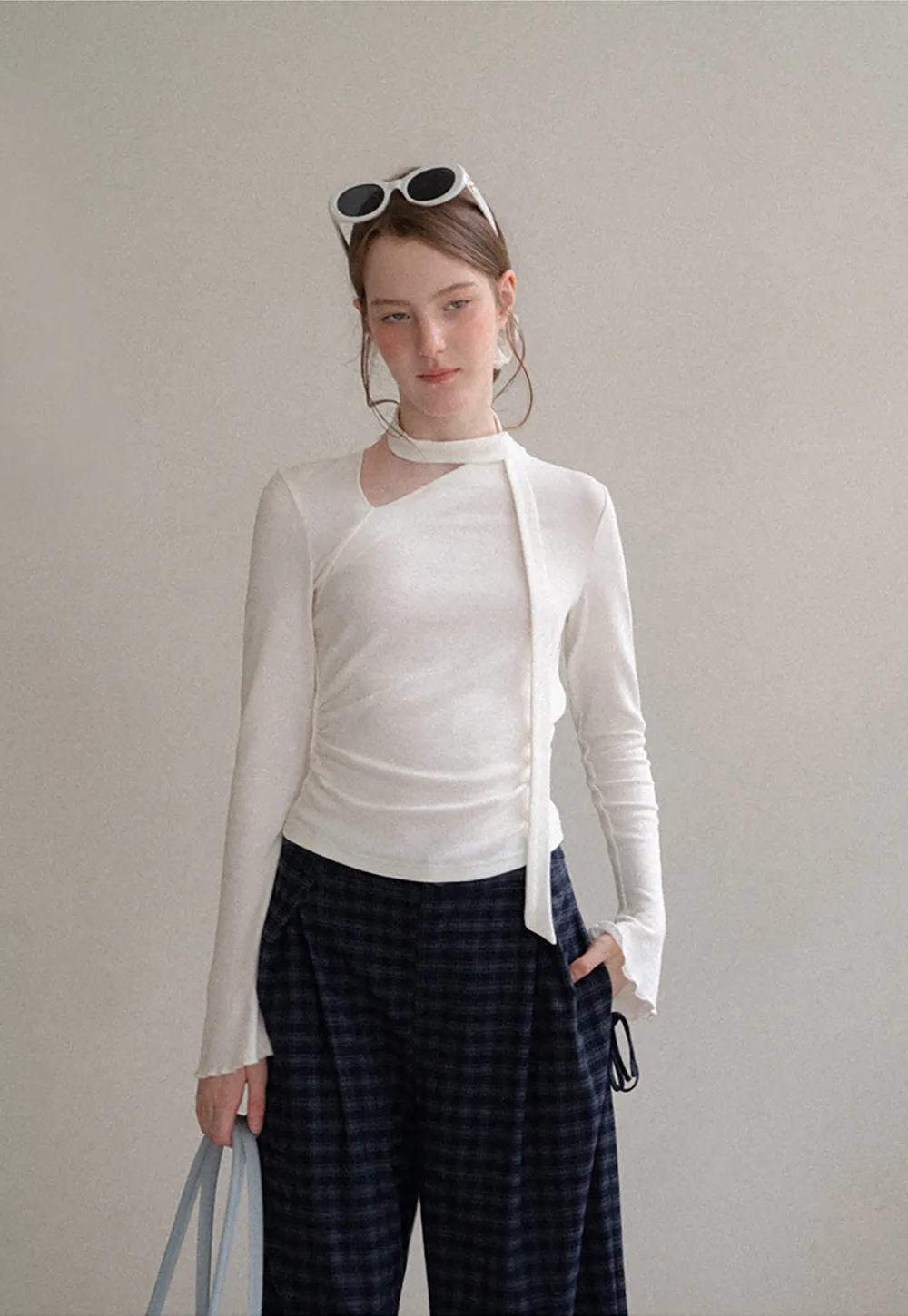 Wide Leg Plaid Pleated Casual Pants