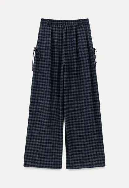 Wide Leg Plaid Pleated Casual Pants