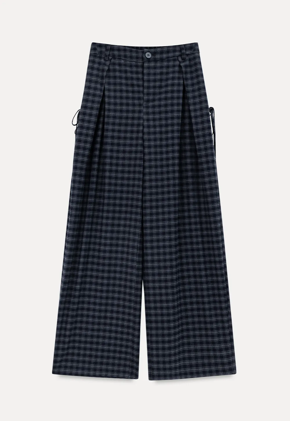 Wide Leg Plaid Pleated Casual Pants