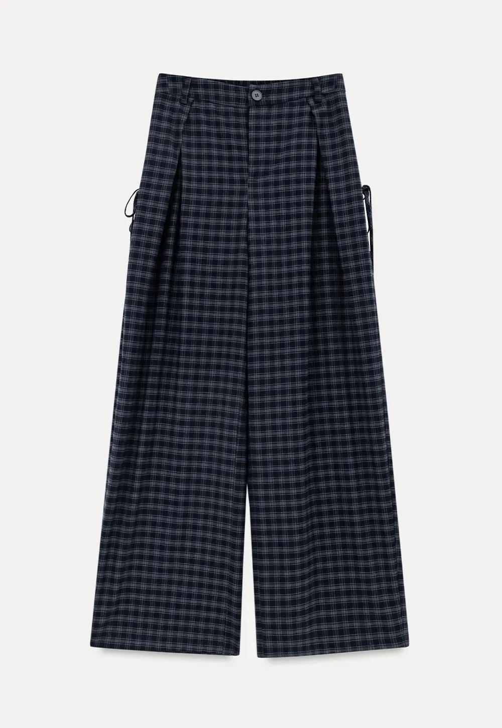 Wide Leg Plaid Pleated Casual Pants