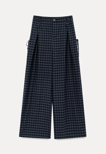 Wide Leg Plaid Pleated Casual Pants