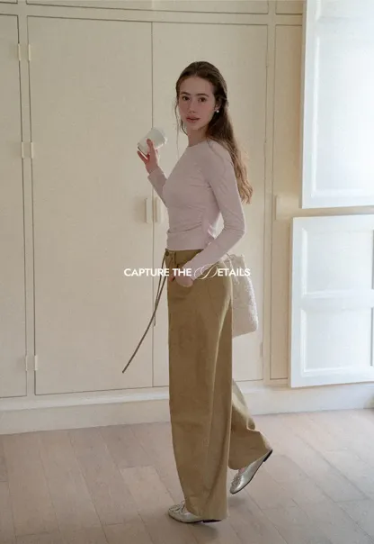 High Waist Pleated Wide Leg Casual Pants