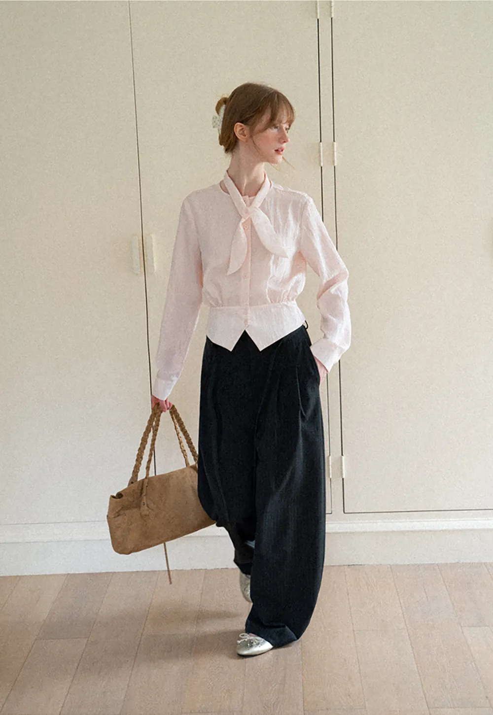 Pleated Wide Leg Casual Pants