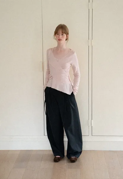 Pleated Wide Leg Casual Pants
