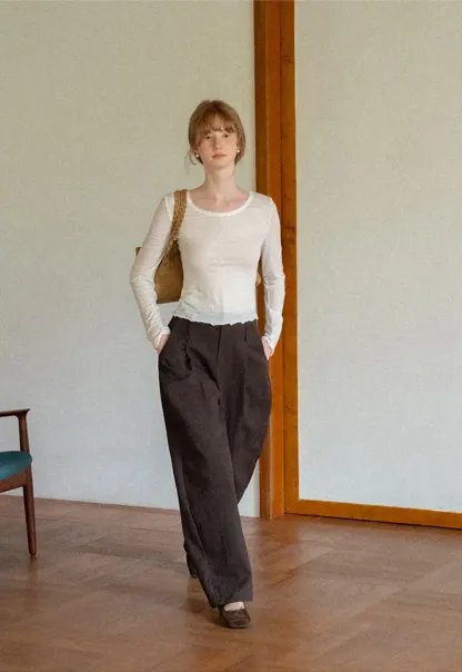 High Waist Pleated Wide Leg Casual Pants