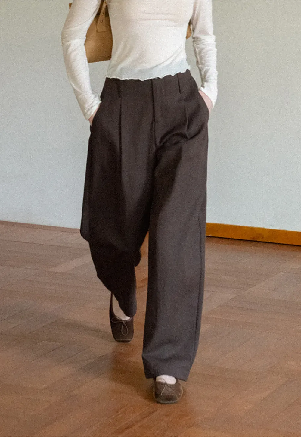 High Waist Pleated Wide Leg Casual Pants