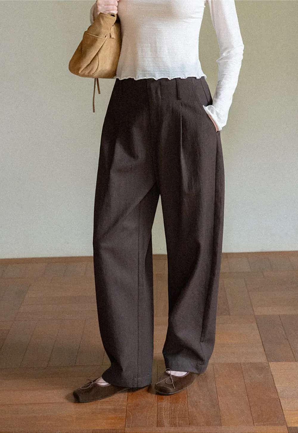 High Waist Pleated Wide Leg Casual Pants