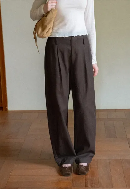 High Waist Pleated Wide Leg Casual Pants