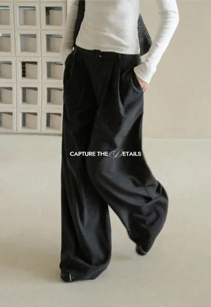 High Waist Pleated Wide Leg Casual Pants