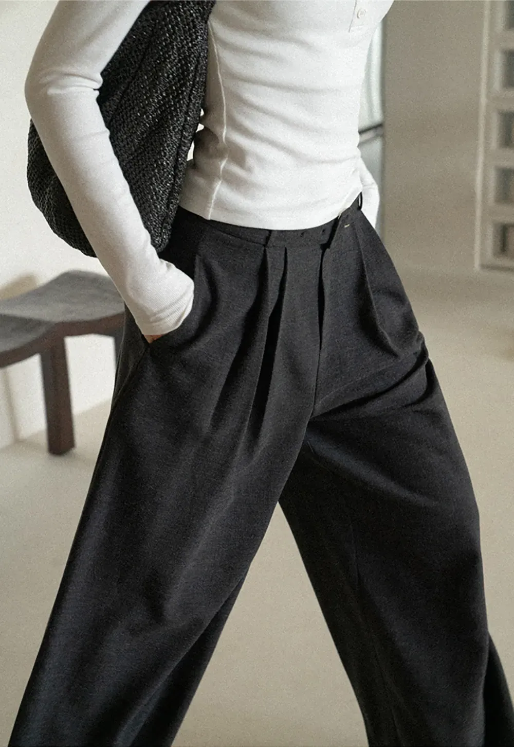 High Waist Pleated Wide Leg Casual Pants