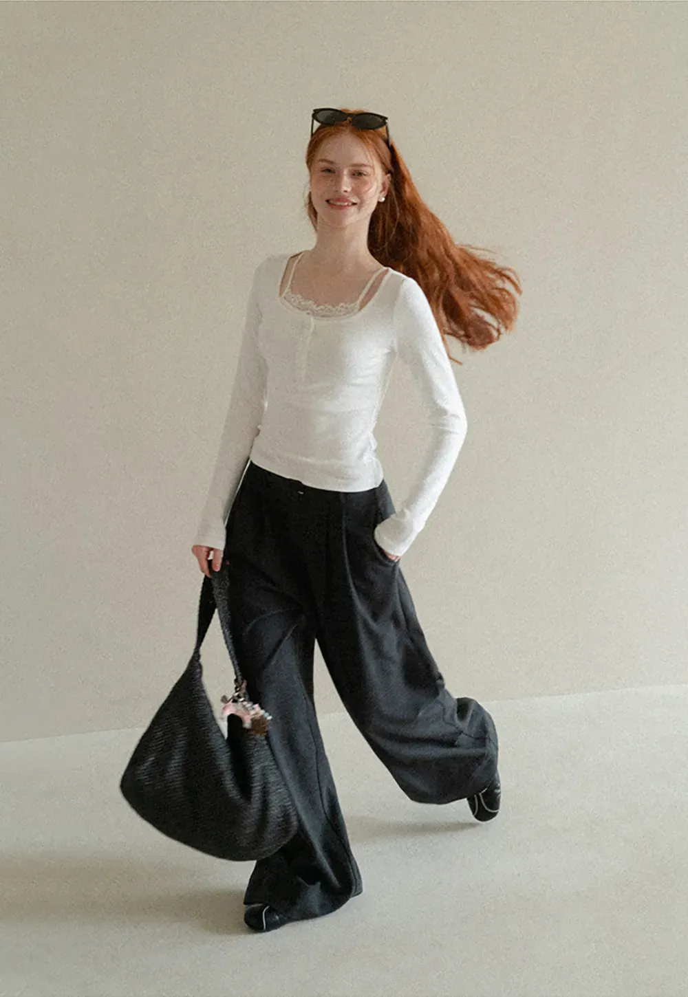 High Waist Pleated Wide Leg Casual Pants
