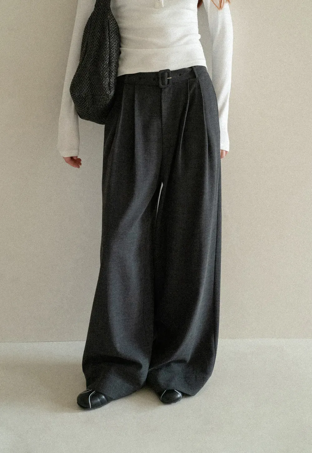 High Waist Pleated Wide Leg Casual Pants