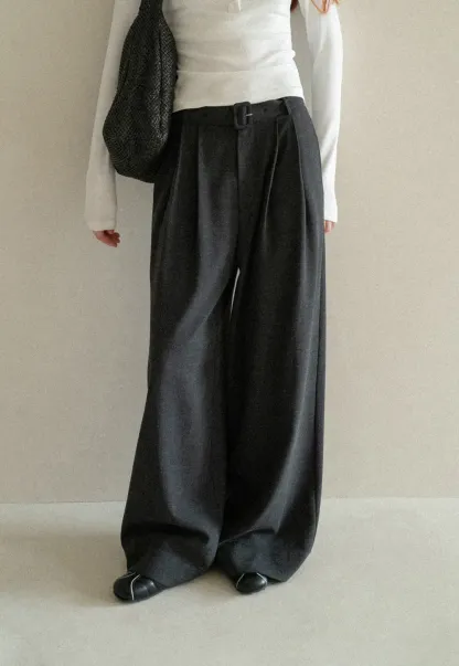 High Waist Pleated Wide Leg Casual Pants