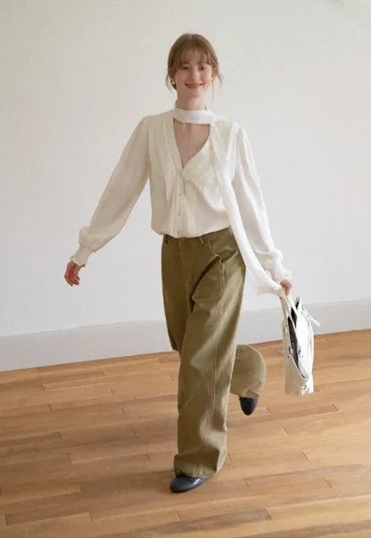 Wide Leg High Waist Pleated Casual Pants
