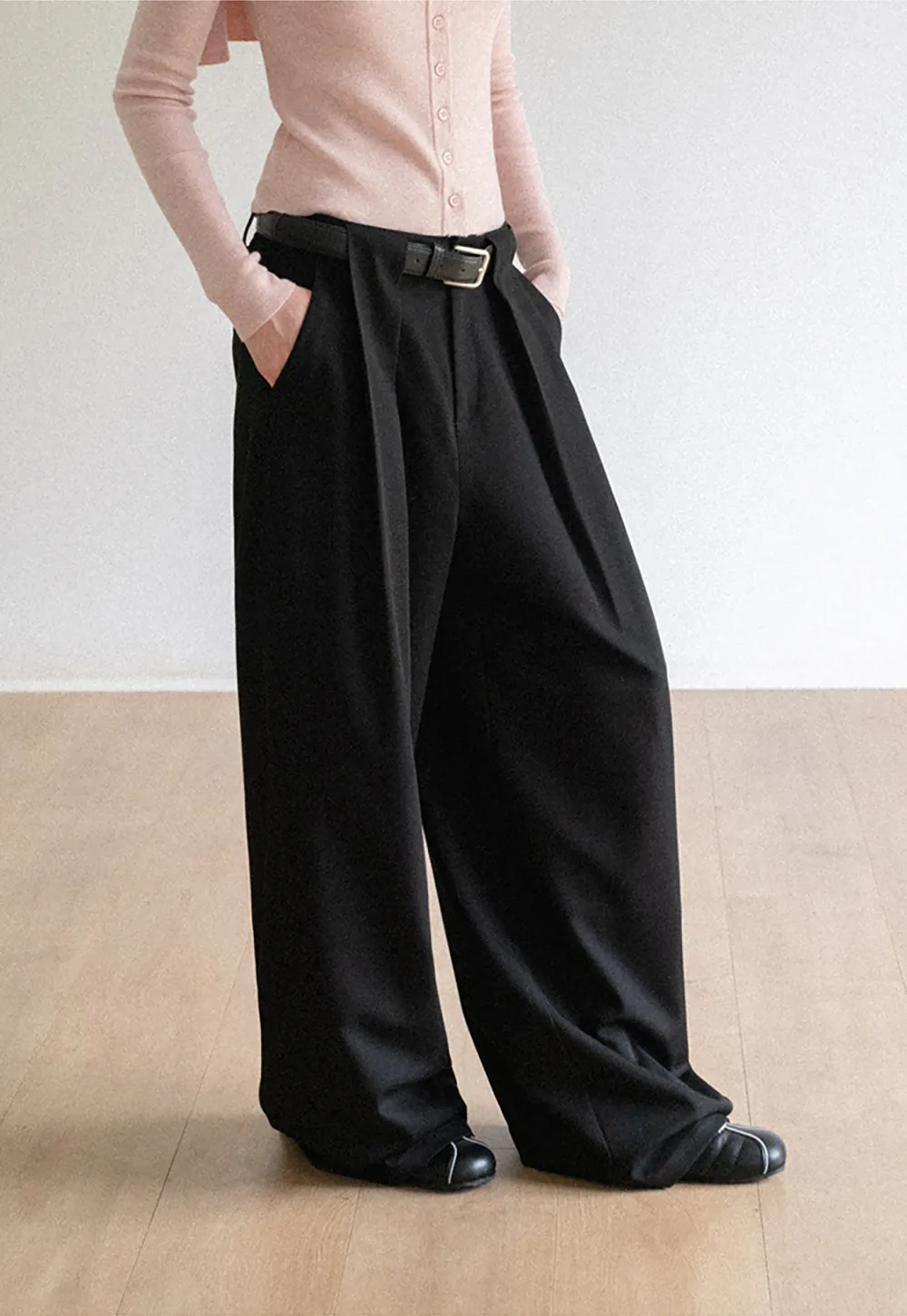 High Waist Pleated Wide Leg Casual Pants