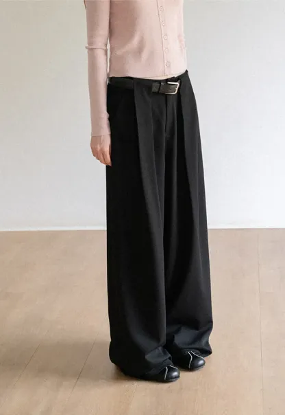 High Waist Pleated Wide Leg Casual Pants