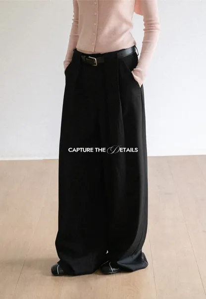 High Waist Pleated Wide Leg Casual Pants