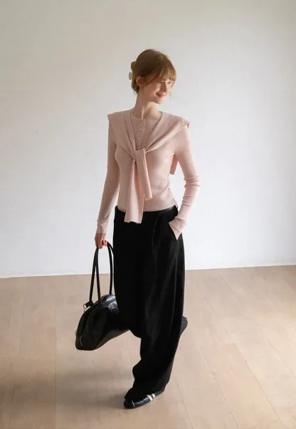 High Waist Pleated Wide Leg Casual Pants