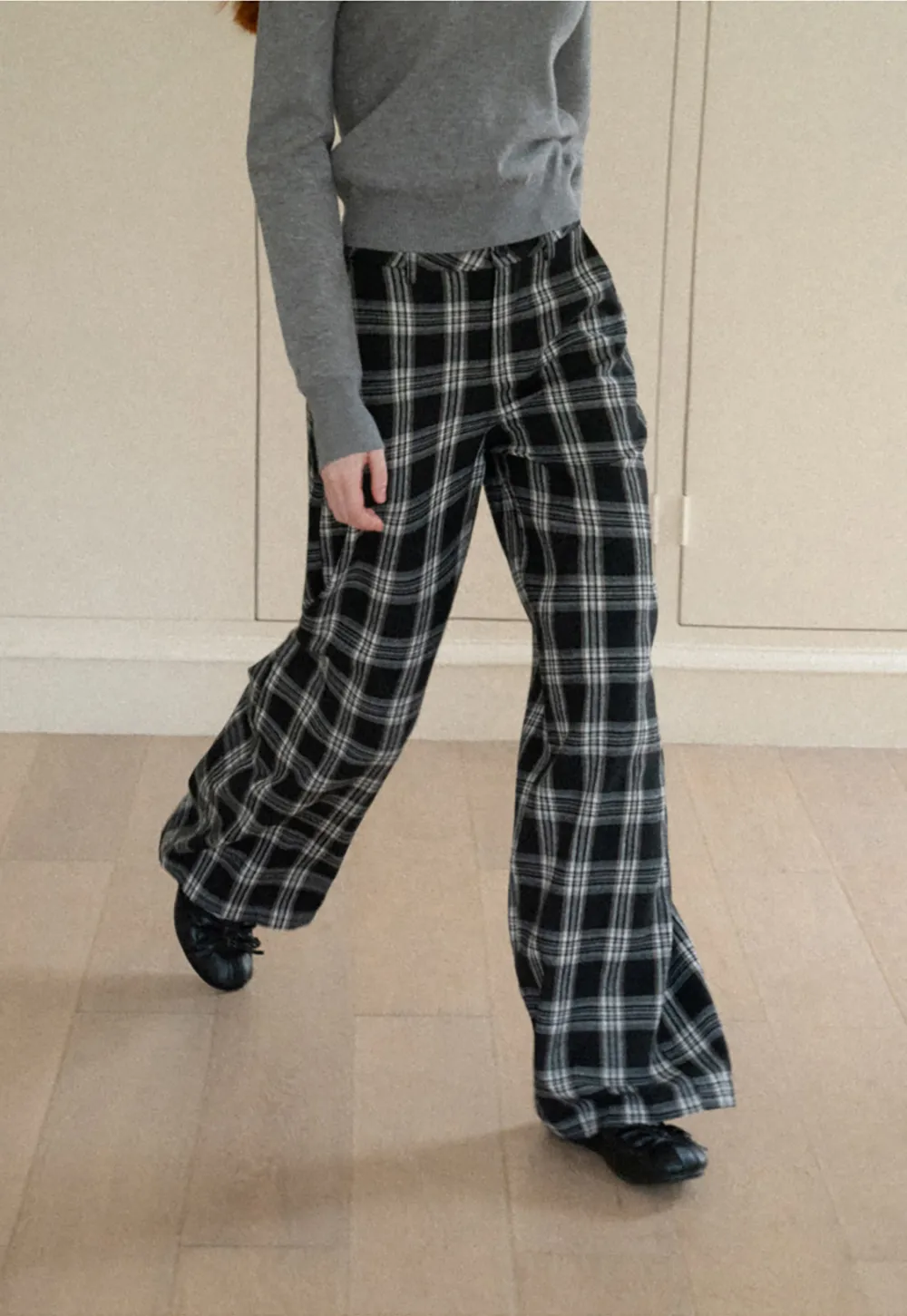 Wide Leg Plaid Pattern Casual Pants