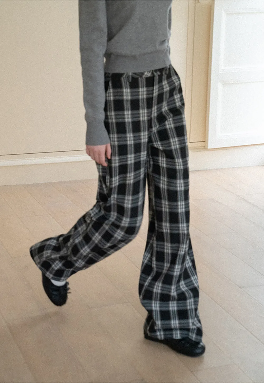 Wide Leg Plaid Pattern Casual Pants