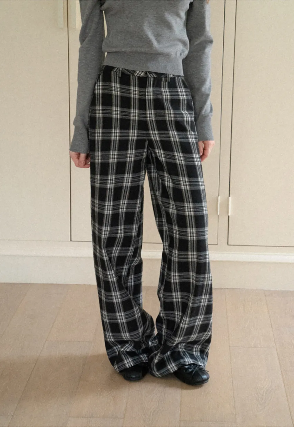 Wide Leg Plaid Pattern Casual Pants