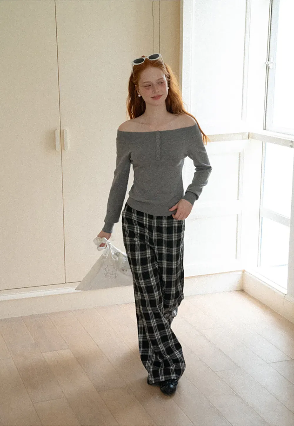 Wide Leg Plaid Pattern Casual Pants