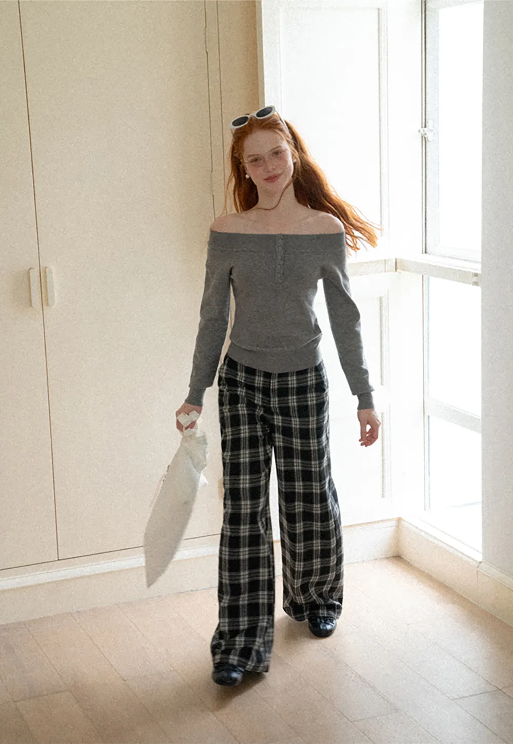 Wide Leg Plaid Pattern Casual Pants