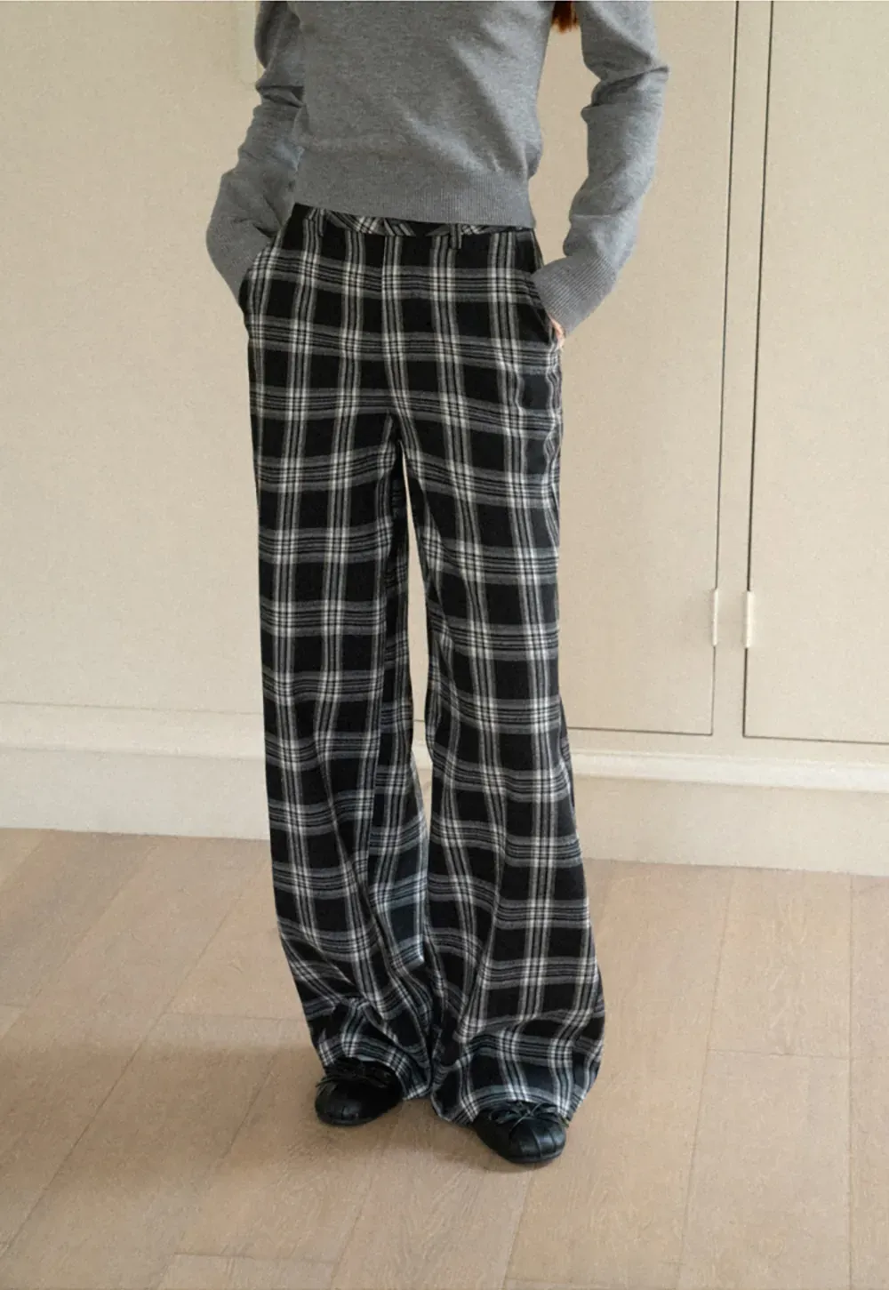 Wide Leg Plaid Pattern Casual Pants