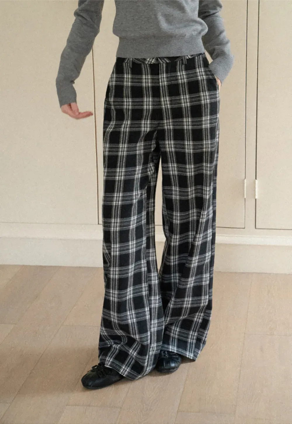 Wide Leg Plaid Pattern Casual Pants