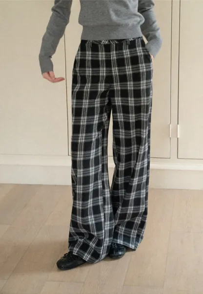 Wide Leg Plaid Pattern Casual Pants