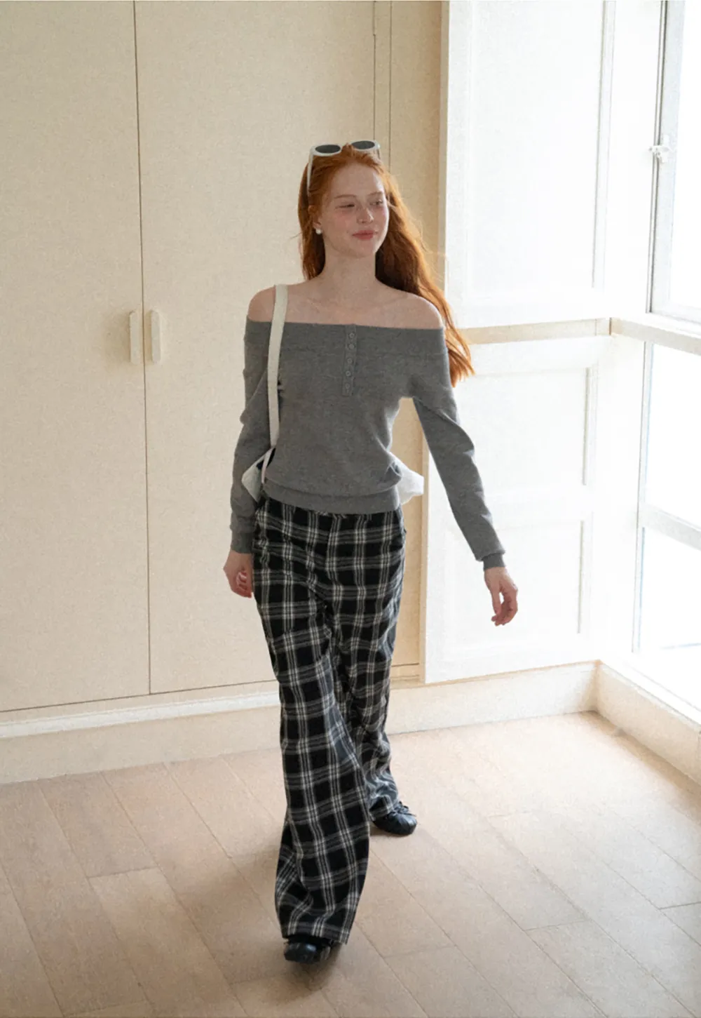 Wide Leg Plaid Pattern Casual Pants