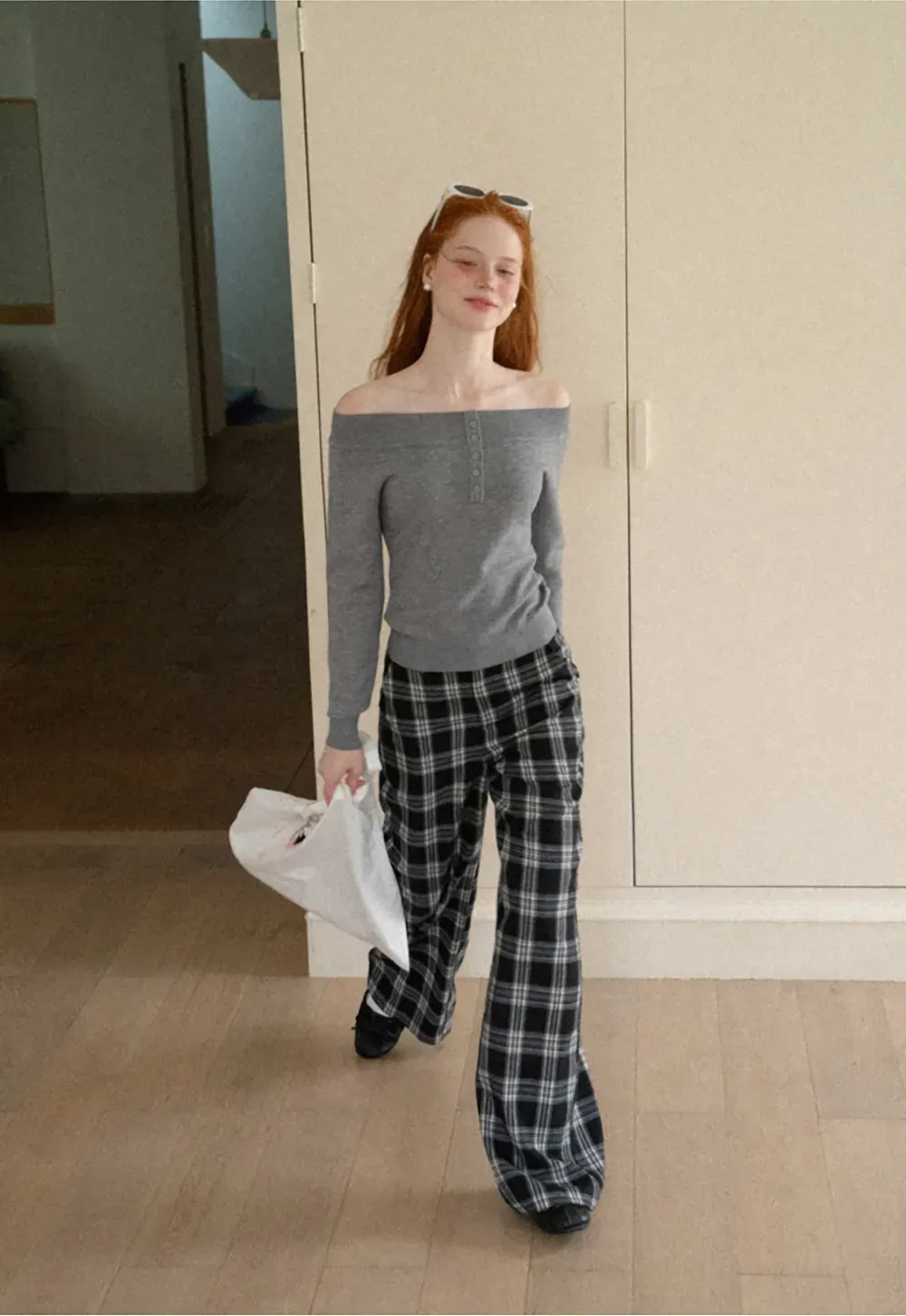 Wide Leg Plaid Pattern Casual Pants