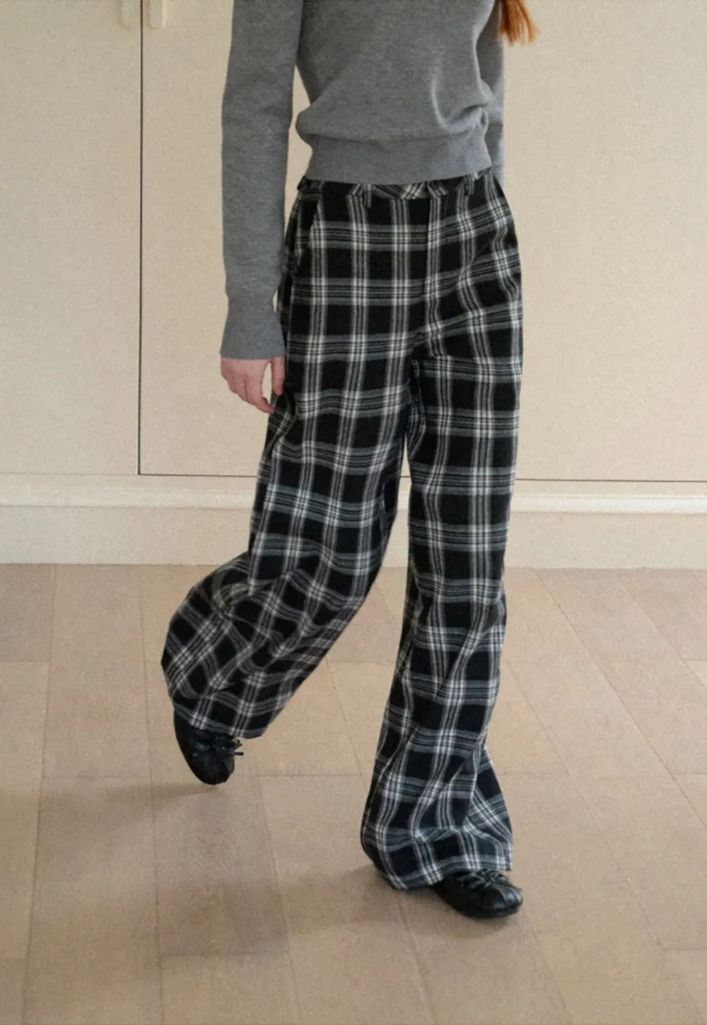 Wide Leg Plaid Pattern Casual Pants
