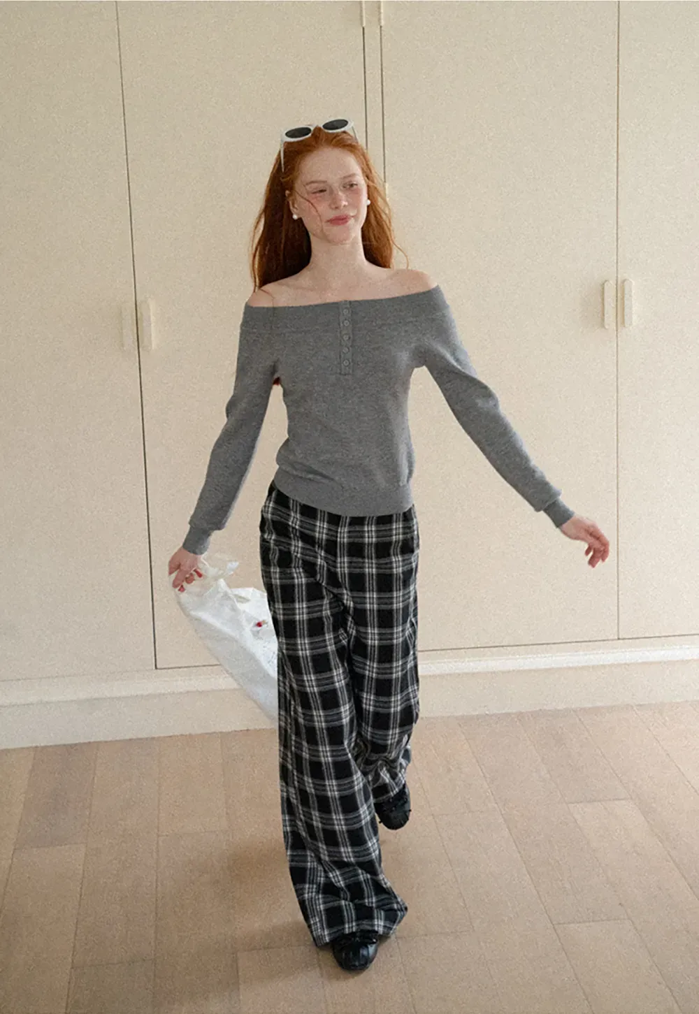 Wide Leg Plaid Pattern Casual Pants