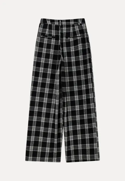Wide Leg Plaid Pattern Casual Pants