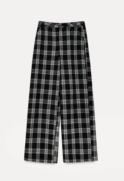 Wide Leg Plaid Pattern Casual Pants