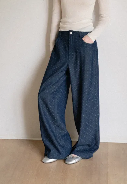 Wide Leg Polka Dot Patterned Casual Pants