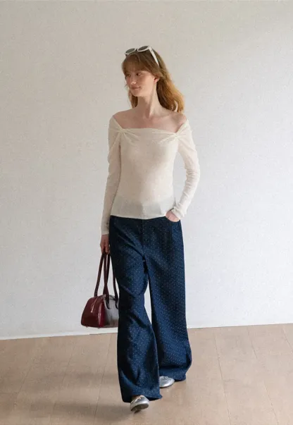 Wide Leg Polka Dot Patterned Casual Pants