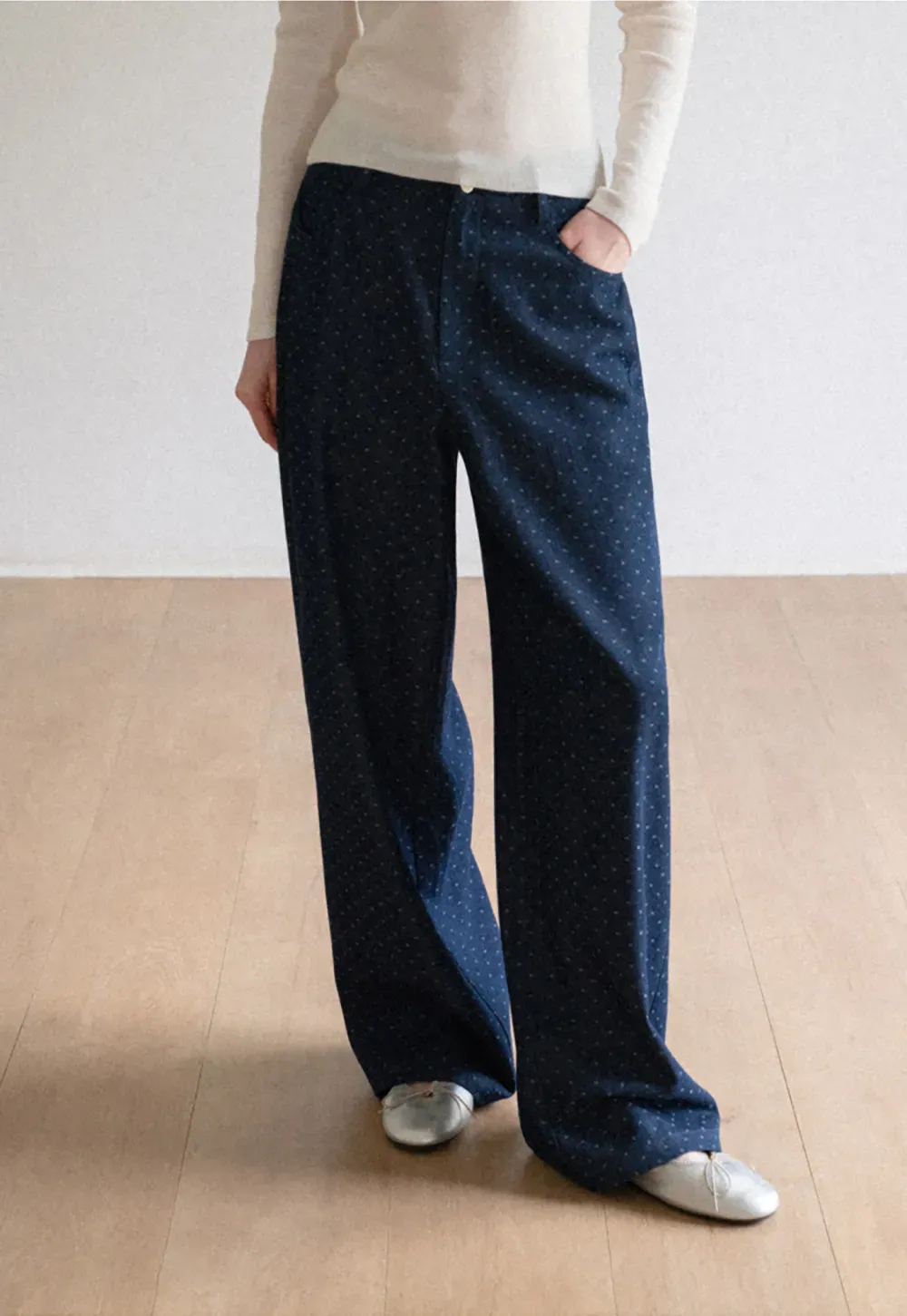 Wide Leg Polka Dot Patterned Casual Pants