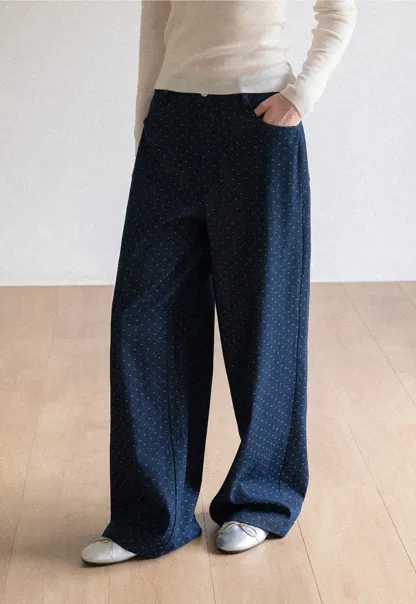 Wide Leg Polka Dot Patterned Casual Pants
