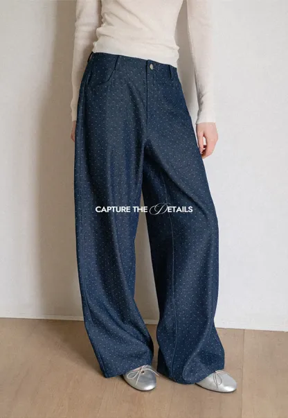 Wide Leg Polka Dot Patterned Casual Pants