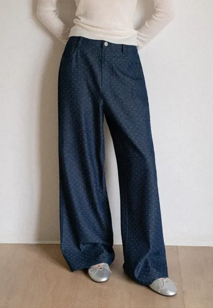 Wide Leg Polka Dot Patterned Casual Pants