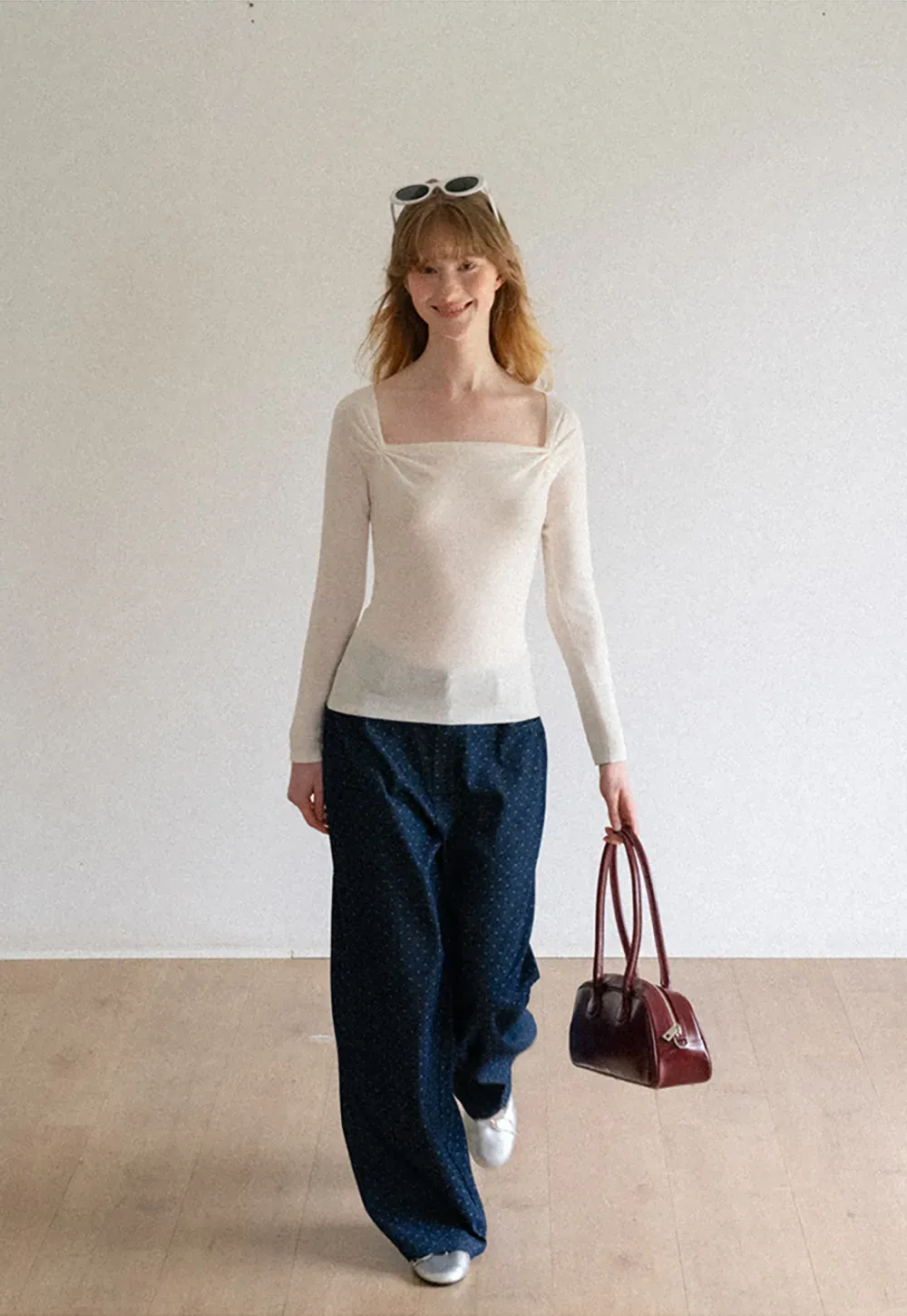 Wide Leg Polka Dot Patterned Casual Pants