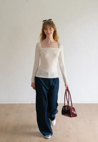 Wide Leg Polka Dot Patterned Casual Pants