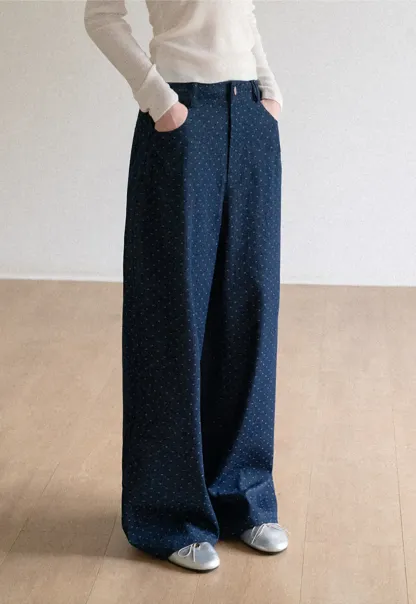 Wide Leg Polka Dot Patterned Casual Pants