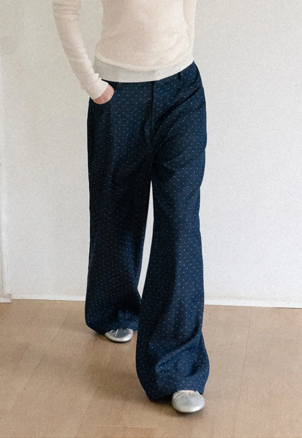 Wide Leg Polka Dot Patterned Casual Pants